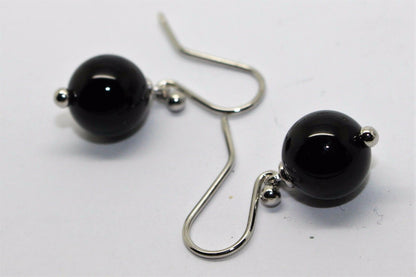 Genuine 9ct White Gold 10mm Black Onyx Round Ball Earrings