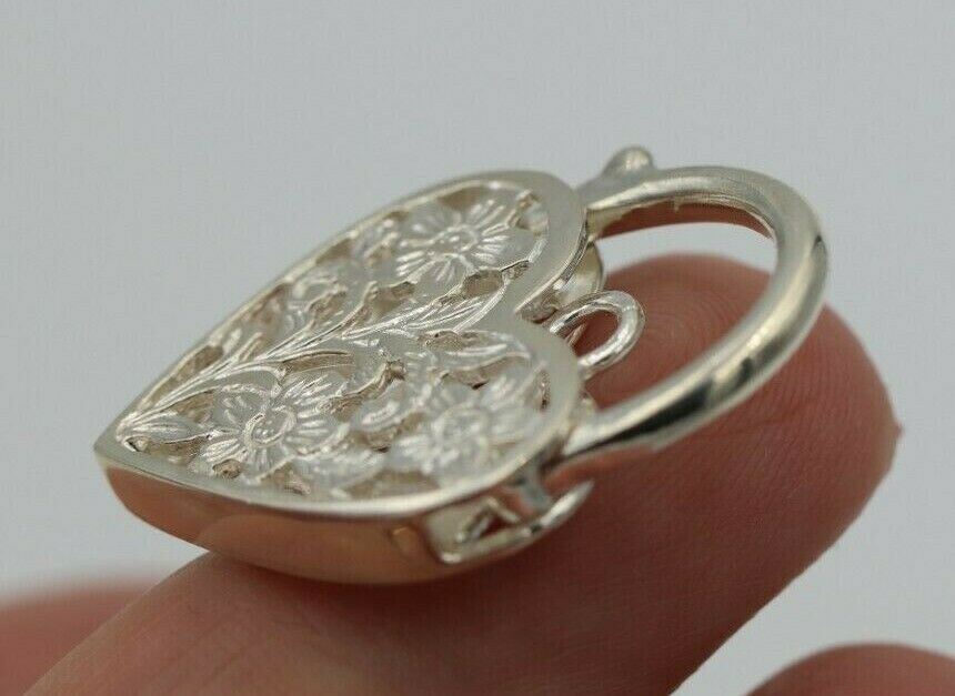 Large Sterling Silver Filigree Flat Heart Padlock Pendant 20mm