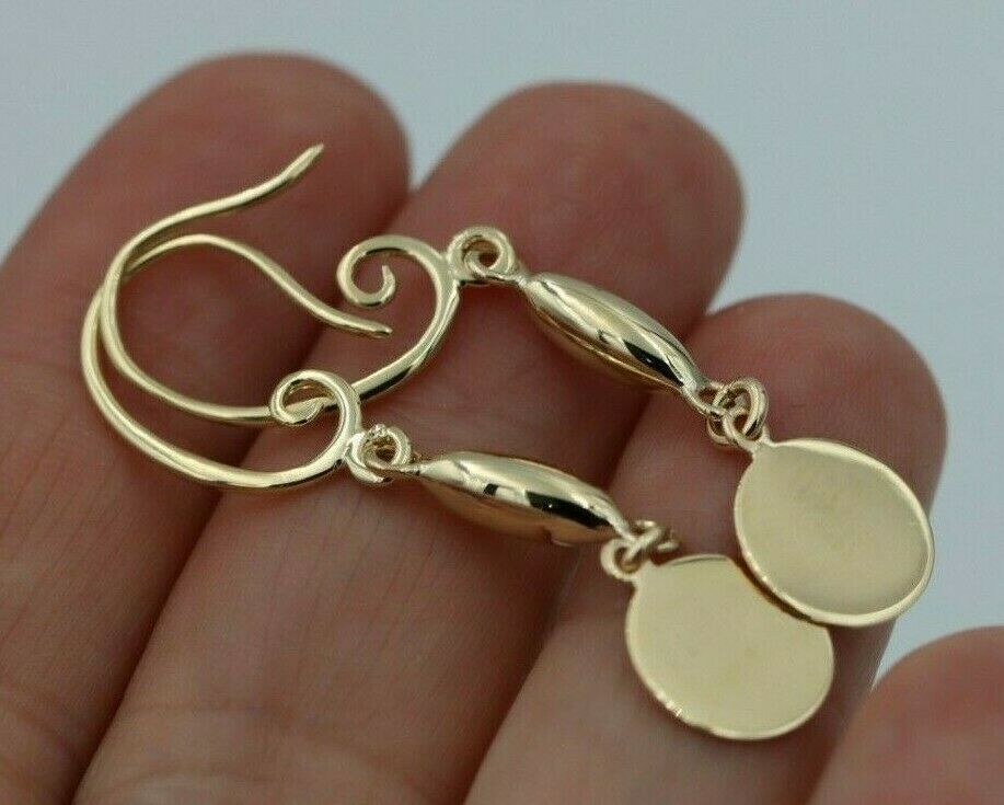 Genuine 9ct Yellow, Rose or White Gold Earrings Disc Drop Hook Earrings