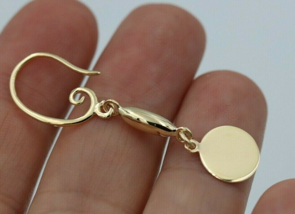 Genuine 9ct Yellow, Rose or White Gold Earrings Disc Drop Hook Earrings