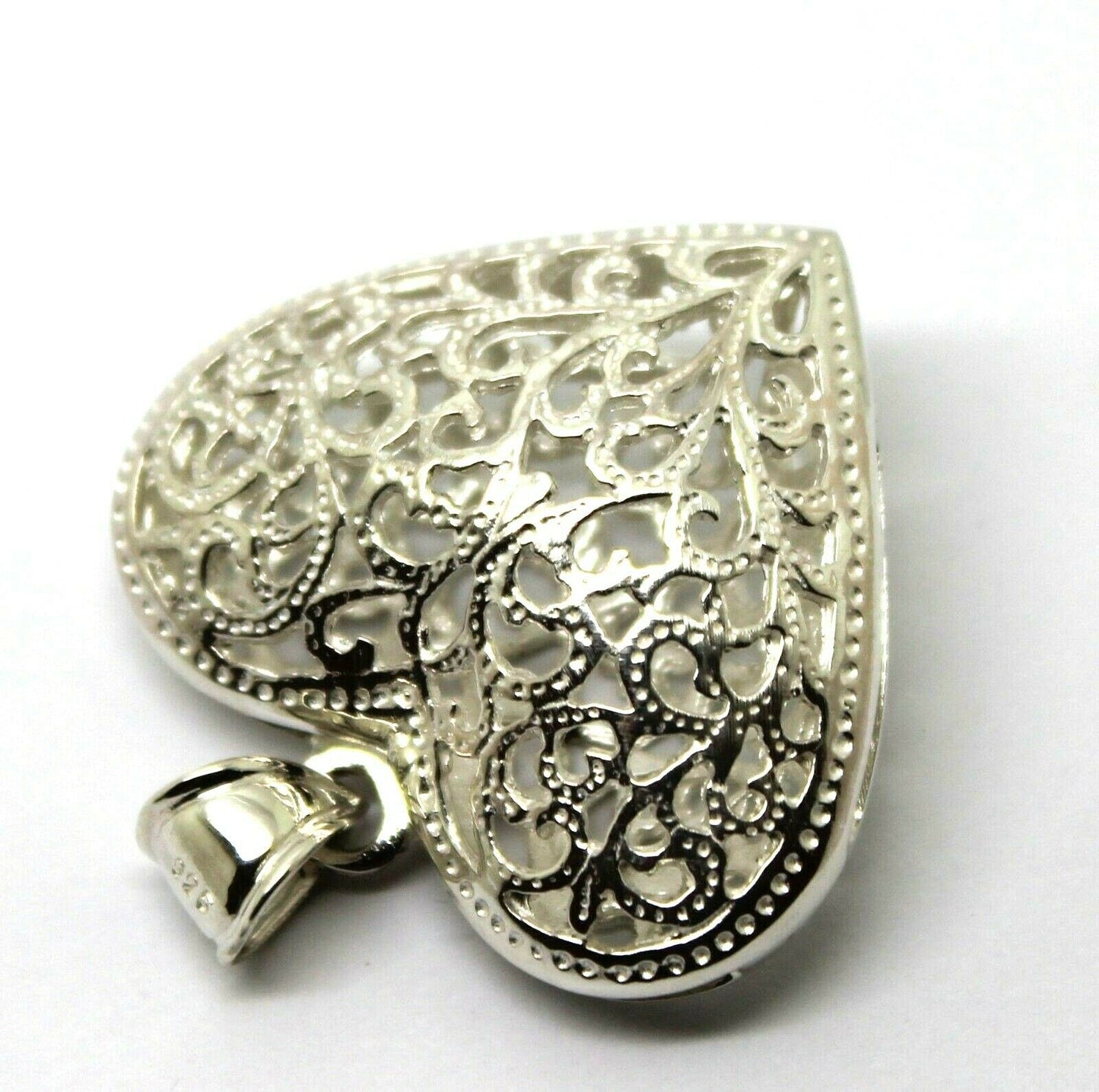 Sterling Silver Heavy Large Filigree Heart Pendant