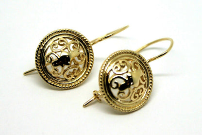 Kaedesigns, 9ct Yellow, White, Or Rose Gold Filigree Round Shepard Hook Earrings