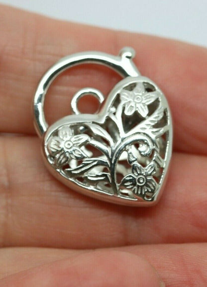 Large Sterling Silver 925 Filigree Heart Padlock Pendant 18mm