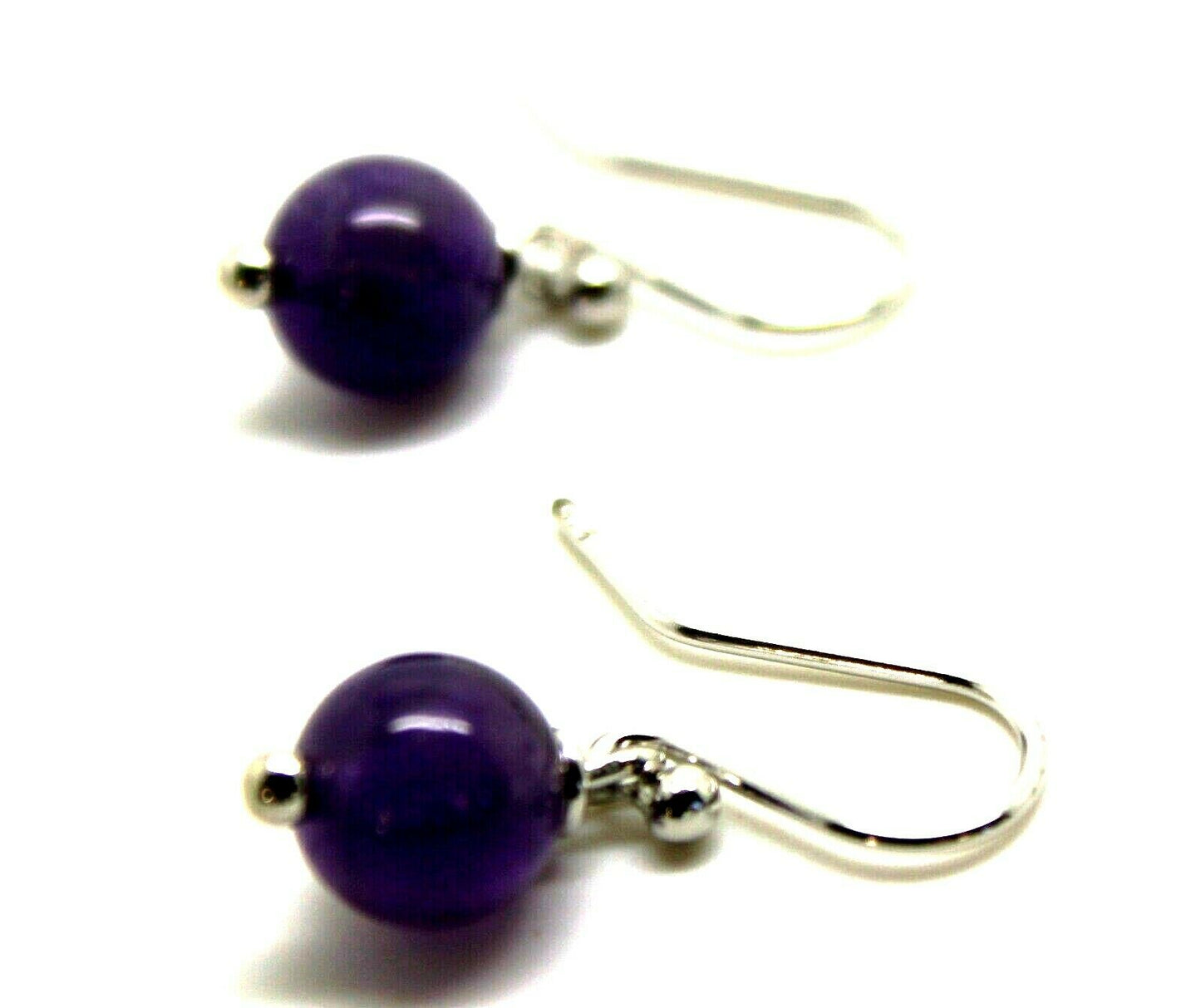 Genuine 9ct White Gold 8mm Purple Amethyst Ball Earrings