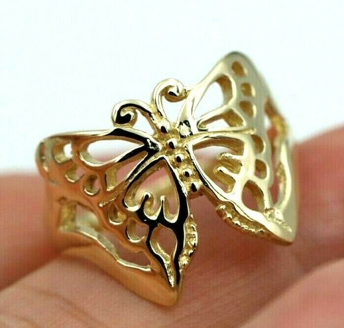 Kaedesigns New Size T Solid 9ct Yellow, Rose or White Gold Filigree Butterfly Ring 236