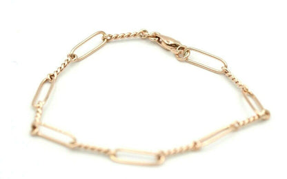Genuine Handmade 22cm 9ct Yellow, Rose or White Gold Paper Clip Bracelet