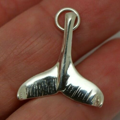 Genuine Sterling Silver Large Whale Tail Solid Pendant Charm