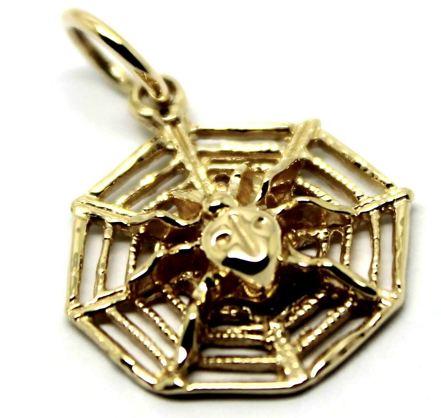 Genuine Solid 9ct 9k 375 Yellow, Rose or White Gold Spider Web Pendant Charm