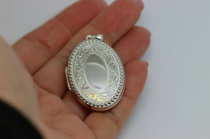 Genuine Sterling Silver 925 Engraved Border Oval Locket