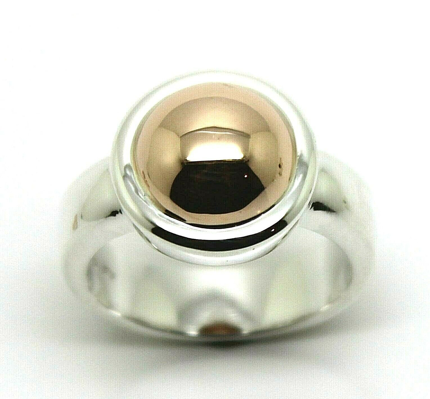 New Genuine Sterling Silver & 9ct Rose Gold 375 Half Ball Ring