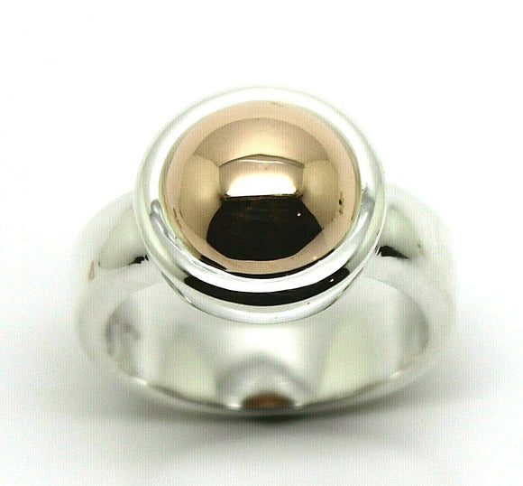 New Genuine Sterling Silver & 9ct Rose Gold 375 Half Ball Ring