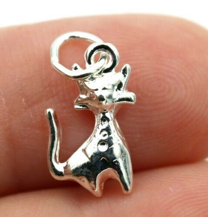 Genuine New Sterling Silver Solid Cat Pendant or Charm