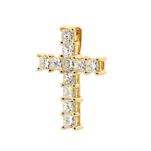 0.50cts New Genuine 18ct 18k 750 Yellow Gold Princess Cut Diamond Cross Pendant