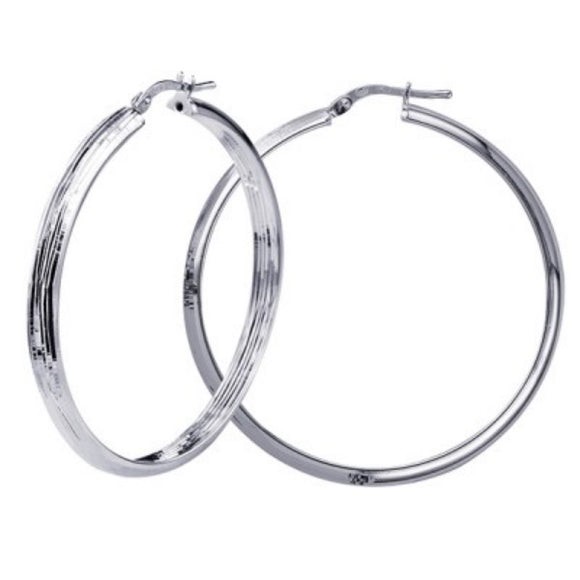 Sterling Silver 40mm Large Half Round Faceted Hoop Earrings *Free Express Post
