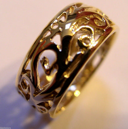 Size J 1/2 Genuine 9ct 9K Full Solid Wide Yellow, Rose or White Gold Filigree Vine Ring 235