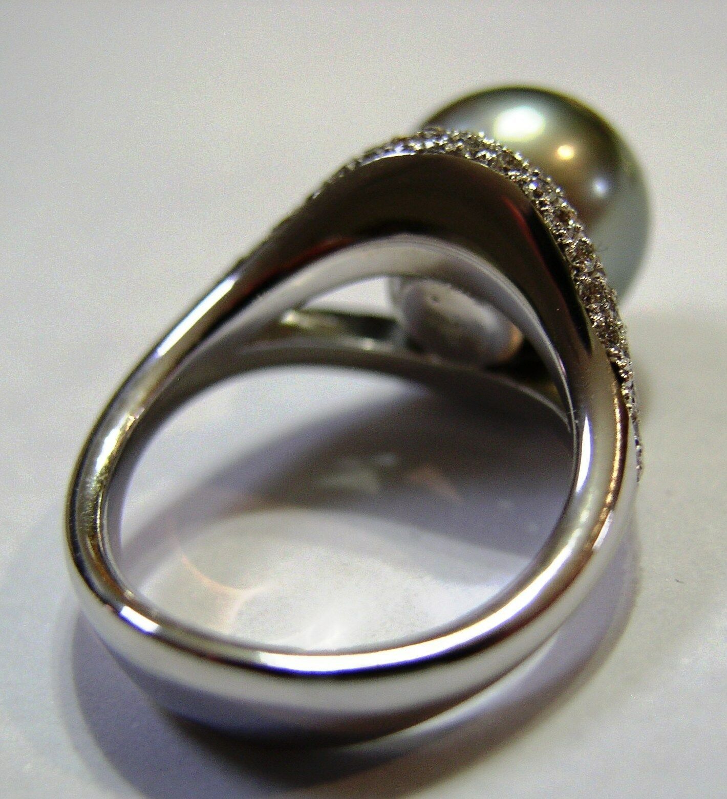 Size K Genuine 18ct 18K Solid White Gold 11mm Tahitian Pearl & Diamond Ring