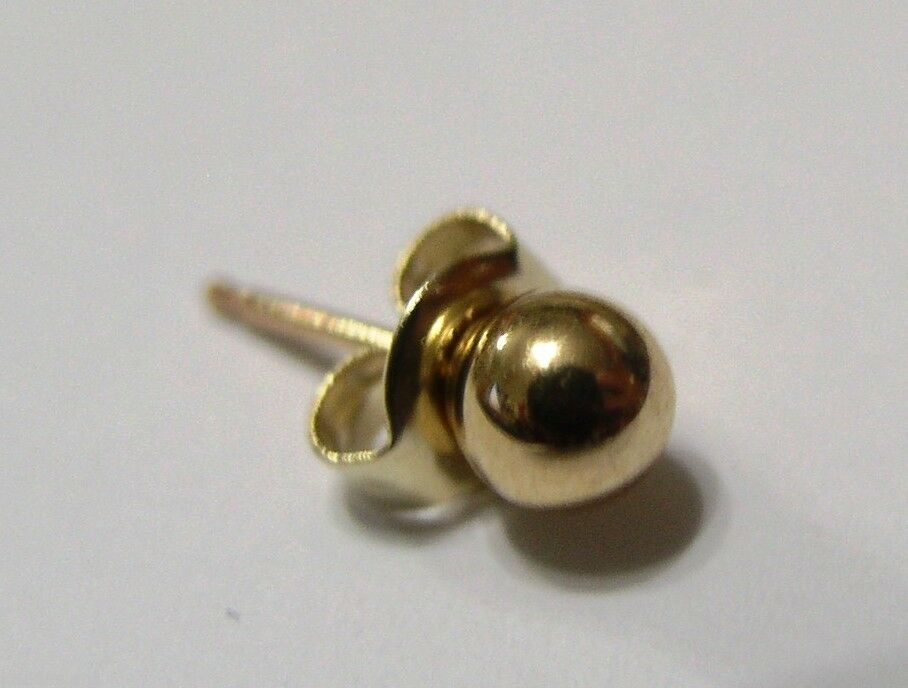 Genuine New 9ct 9kt Yellow Gold One Earring 4mm Stud Ball Earring