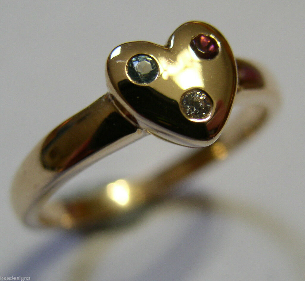Kaedesigns New Genuine  9ct Yellow Gold Topaz, Tourmaline & Diamond Heart Ring