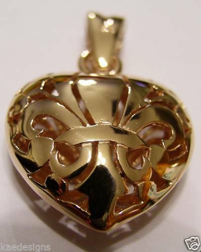 Kaedesigns Genuine New 9ct 9kt Yellow, Rose or White Gold Filigree Heart Pendant
