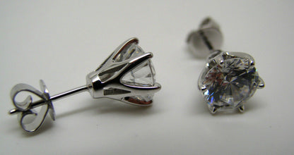 GENUINE New 9ct White Gold Claw-set Round 1ct Cubic Stud Earrings