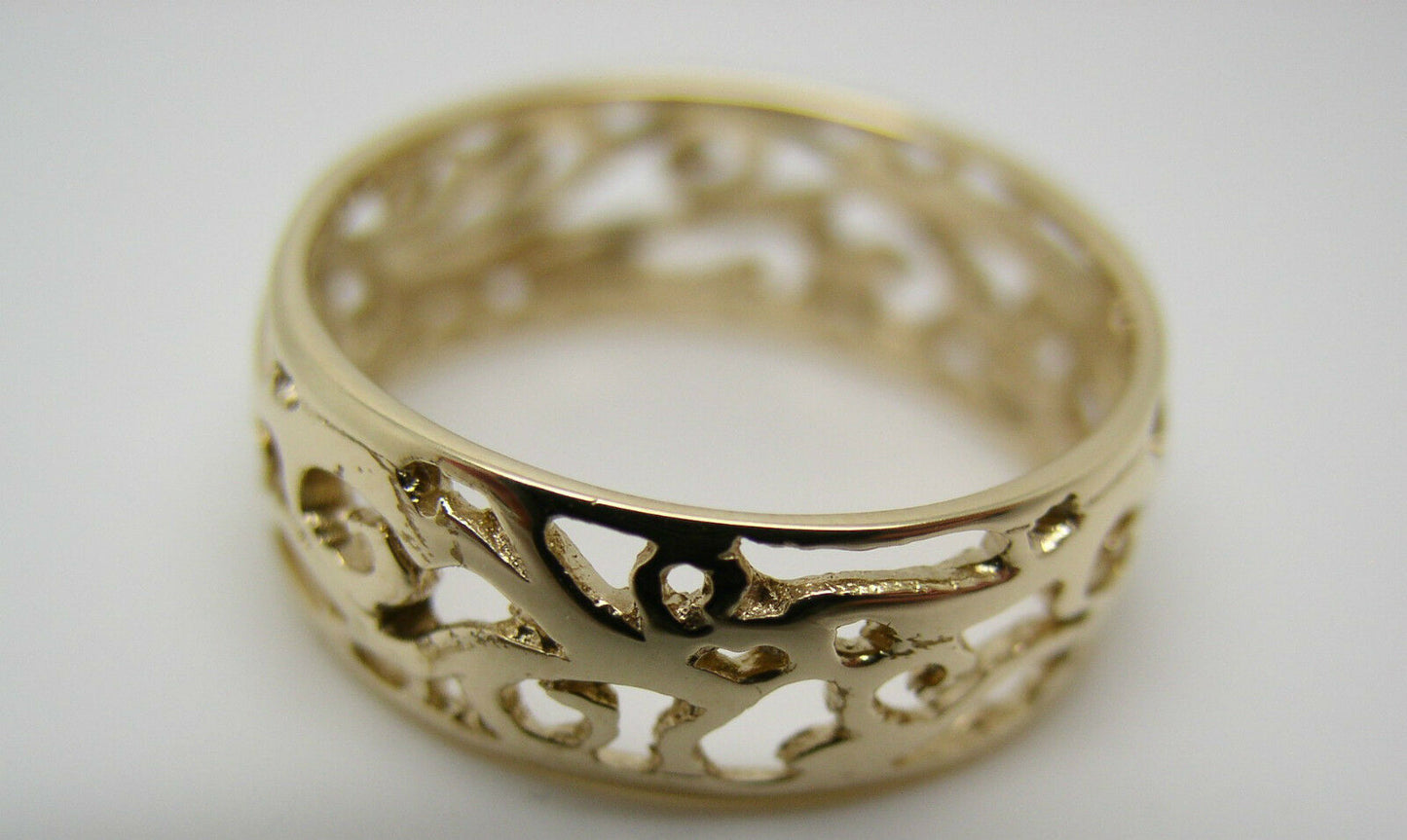 Size R Genuine 9ct 9K Full Solid Wide Yellow, Rose or White Gold Filigree Vine Ring 235