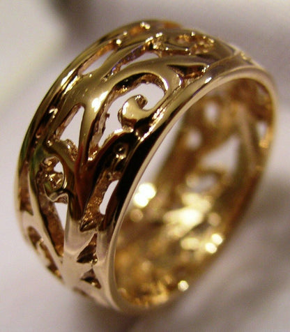 Size J 1/2 Genuine 9ct 9K Full Solid Wide Yellow, Rose or White Gold Filigree Vine Ring 235