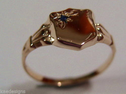 Genuine 9ct 9k Small Rose Blue Sapphire Shield Signet Ring - Choose your size