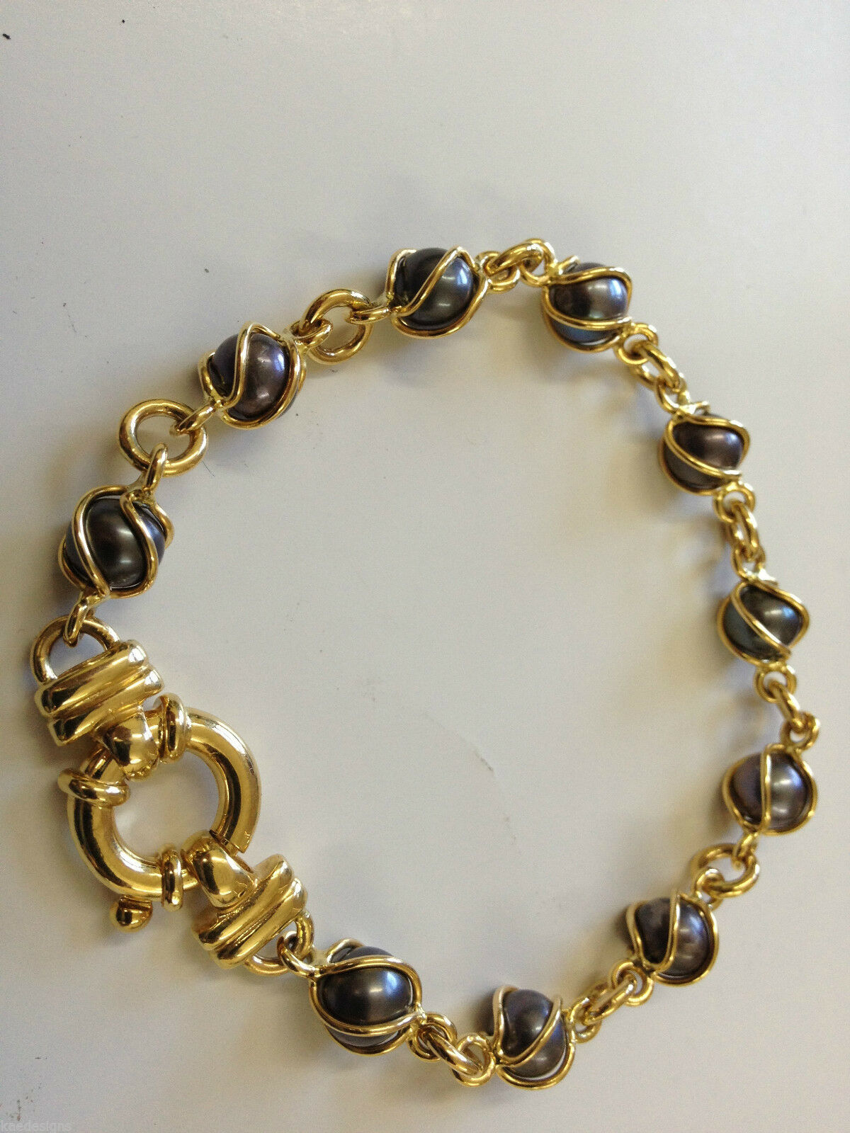 Genuine 9kt 9ct Yellow, Rose or White Gold Bolt Ring Freshwater Black Pearl Bracelet