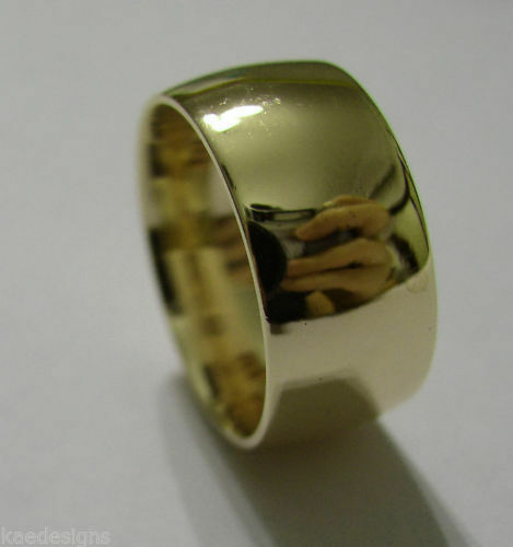 Kaedesigns Genuine SIze Q  9ct 9k Yellow, Rose or White Gold Solid 10mm Wide Dome Ring Comfort