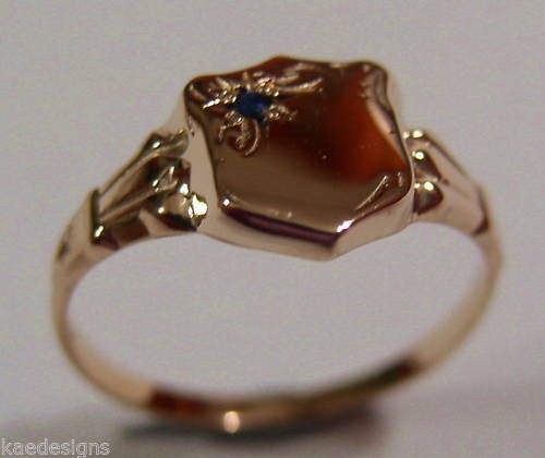 Genuine 9ct 9k Small Rose Blue Sapphire Shield Signet Ring - Choose your size