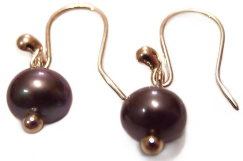 Kaedesigns, New Genuine 9ct 9k Yellow, Rose or White Gold 10mm Black Freshwater Pearl Hook Earrings