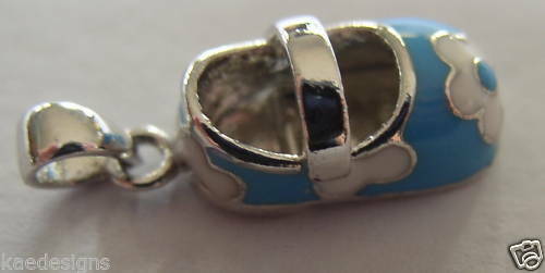 Genuine Sterling Silver Blue Flower Enamel Shoe Charm