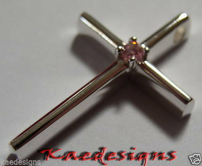 Genuine Sterling Silver Cross Pink Sapphire Pendant