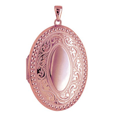 Genuine 9ct Yellow or Rose Gold Engraved Border Oval Locket