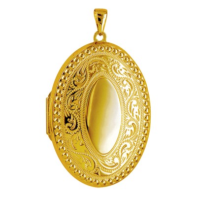 Genuine 9ct Yellow or Rose 375 Gold Engraved Border Oval Locket + 50cm Necklace Chain