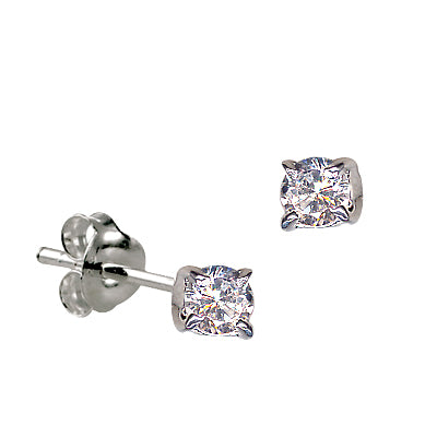 Genuine Sterling Silver 4mm Round Crystal / Cubic Zirconia Birthstone Stud Earrings - Available January to December birthstones