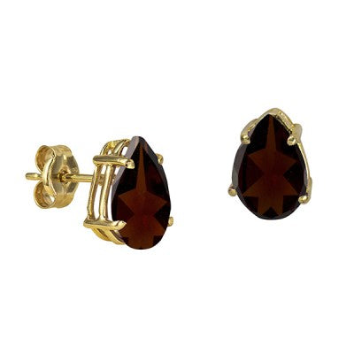 Genuine 9ct Yellow Gold Natural Garnet Teardrop Studs Earrings 8mm x 10mm