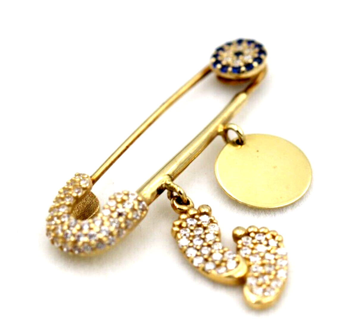 Genuine 14ct Yellow Gold Baby Child's Kids Brooch Eye Mati Charm Baby Boots disc