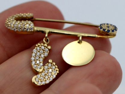 Genuine 14ct Yellow Gold Baby Child's Kids Brooch Eye Mati Charm Baby Boots disc