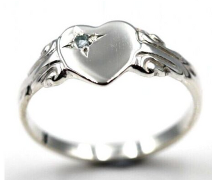 Genuine Sterling Silver 925 Heart Signet Ring Choose Your Size And Gemstone