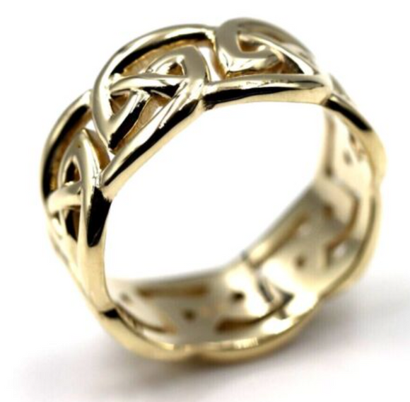 Heavy 9ct 375 Solid Gold Large Yellow, Rose Or White Celtic Ring In Your Size