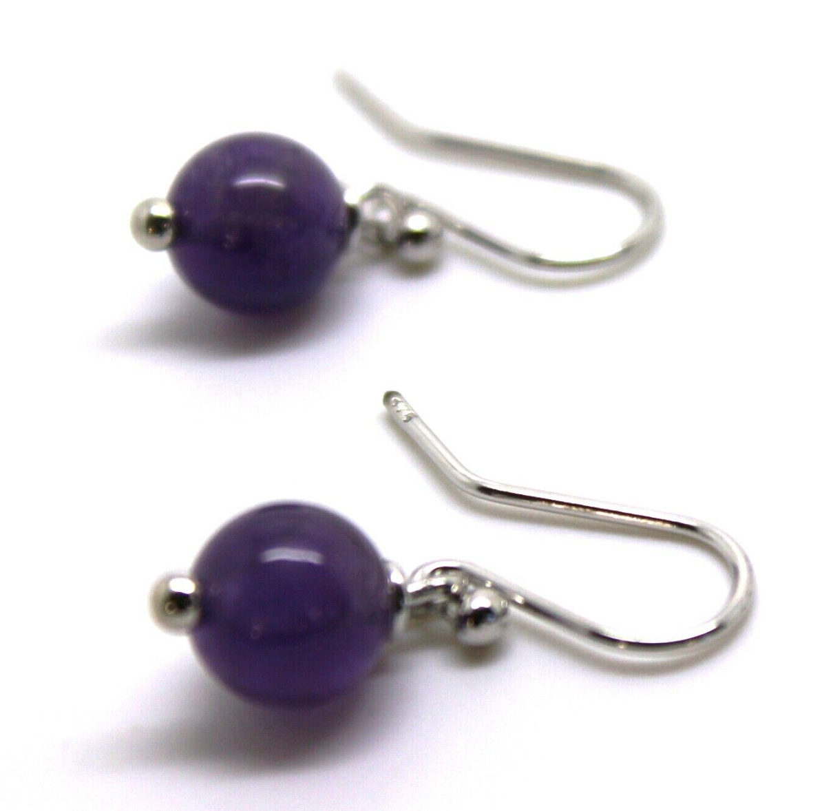 Genuine 9ct White Gold 8mm Purple Amethyst Ball Earrings