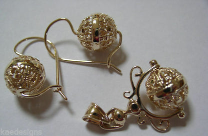 Genuine New Solid 9K 9ct Yellow, Rose or White Gold Filigree Spinner Pendant & Earrings Set