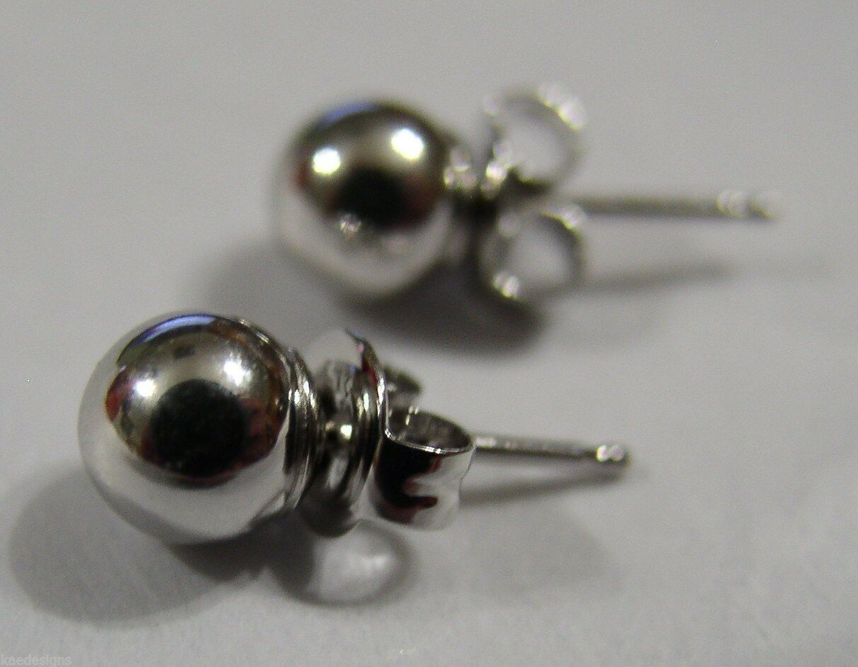 Genuine 14ct White Gold 7mm Stud Ball Earrings With Butterfly Backs