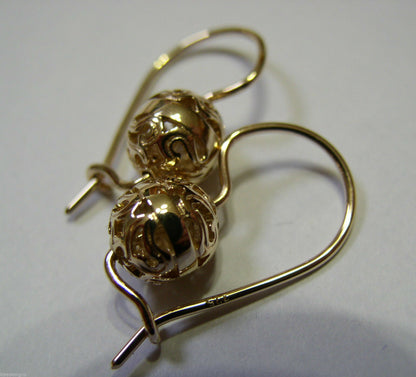 Kaedesigns 9ct Yellow, Rose or White  Gold 8mm Euro Ball Drop Filigree Earrings