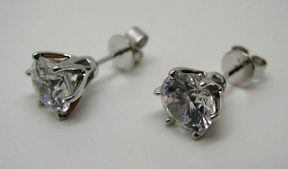 GENUINE New 9ct White Gold Claw-set Round 1ct Cubic Stud Earrings