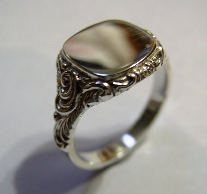 Genuine Size T Mens Sterling Silver Square Engraved Signet Ring