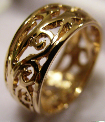 Size J 1/2 Genuine 9ct 9K Full Solid Wide Yellow, Rose or White Gold Filigree Vine Ring 235