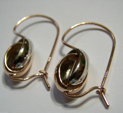 Genuine 9ct 9kt Rose And White Gold Spinning Oval Belcher Earrings