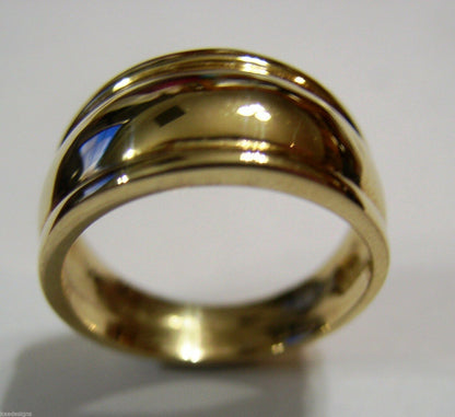 Size N Genuine 9ct 9kt Full Solid 10mm Yellow, Rose or White Gold Ridged Heavy Dome Ring